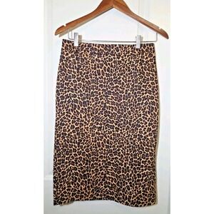 J. Crew Pencil Skirt Leopard Print Animal Cotton Blend Citycore Size 4 Knee